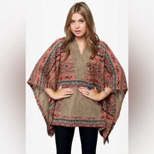 Obey Drifter Southwest Tribal Print Poncho wrap blanket boho aztec NEW SZ Small